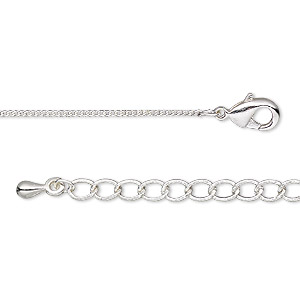 Chain, antique silver-plated brass, 4x3.5mm curb, 18 inches with S-hook ...